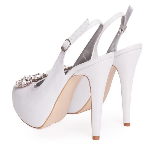 Sandale de mireasa cu platforma alb sidef accesorizati cu cristale Camile