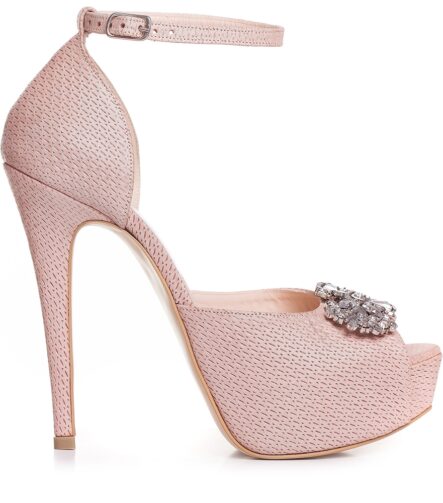 Sandale de mireasa cu platforma roz sidef accesorizati cu cristale Caressa