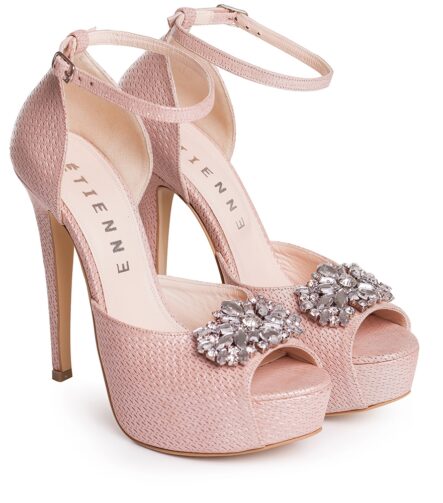 Sandale de mireasa cu platforma roz sidef accesorizati cu cristale Caressa