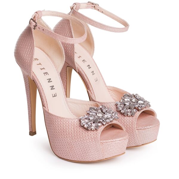 Sandale de mireasa cu platforma roz sidef accesorizati cu cristale Caressa