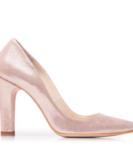 Pantofi stiletto roz sidef cu toc gros Clara