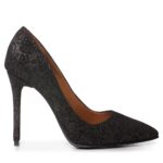 Pantofi stiletto de ocazie negri cu presaj floral Classy
