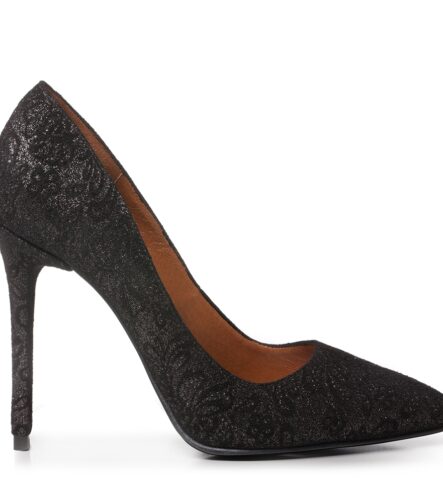 Pantofi stiletto de ocazie negri cu presaj floral Classy