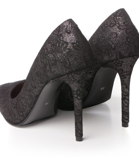 Pantofi stiletto de ocazie negri cu presaj floral Classy