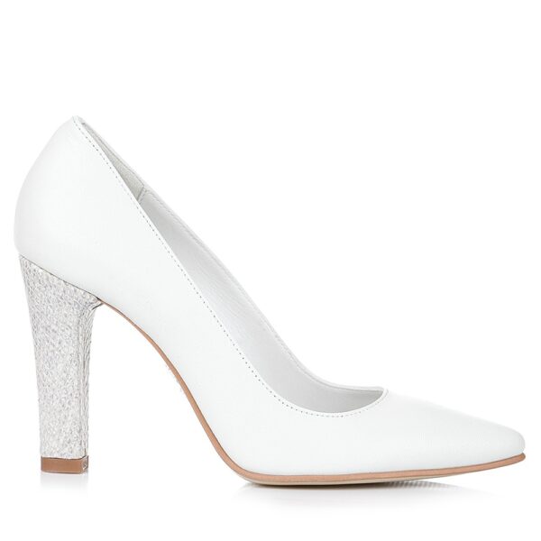 Pantofi mireasa albi cu toc gros snake Clara