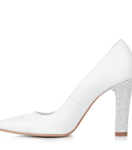 Pantofi mireasa albi cu toc gros snake Clara