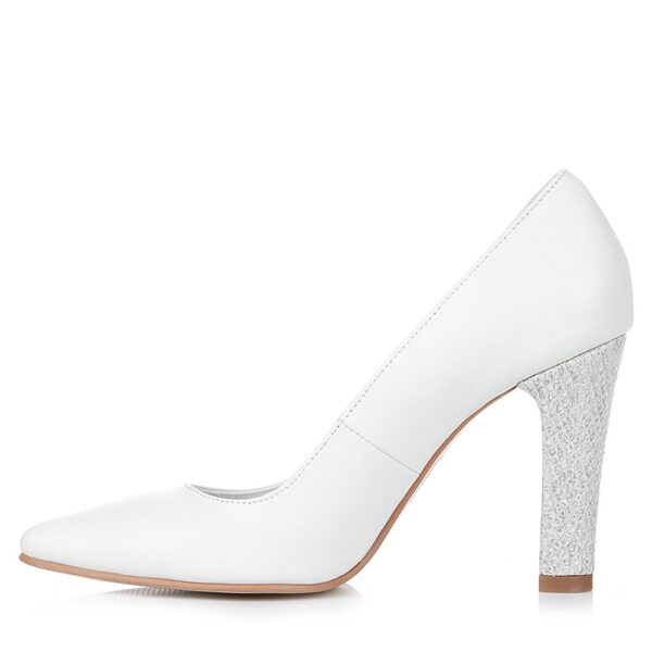 Pantofi mireasa albi cu toc gros snake Clara