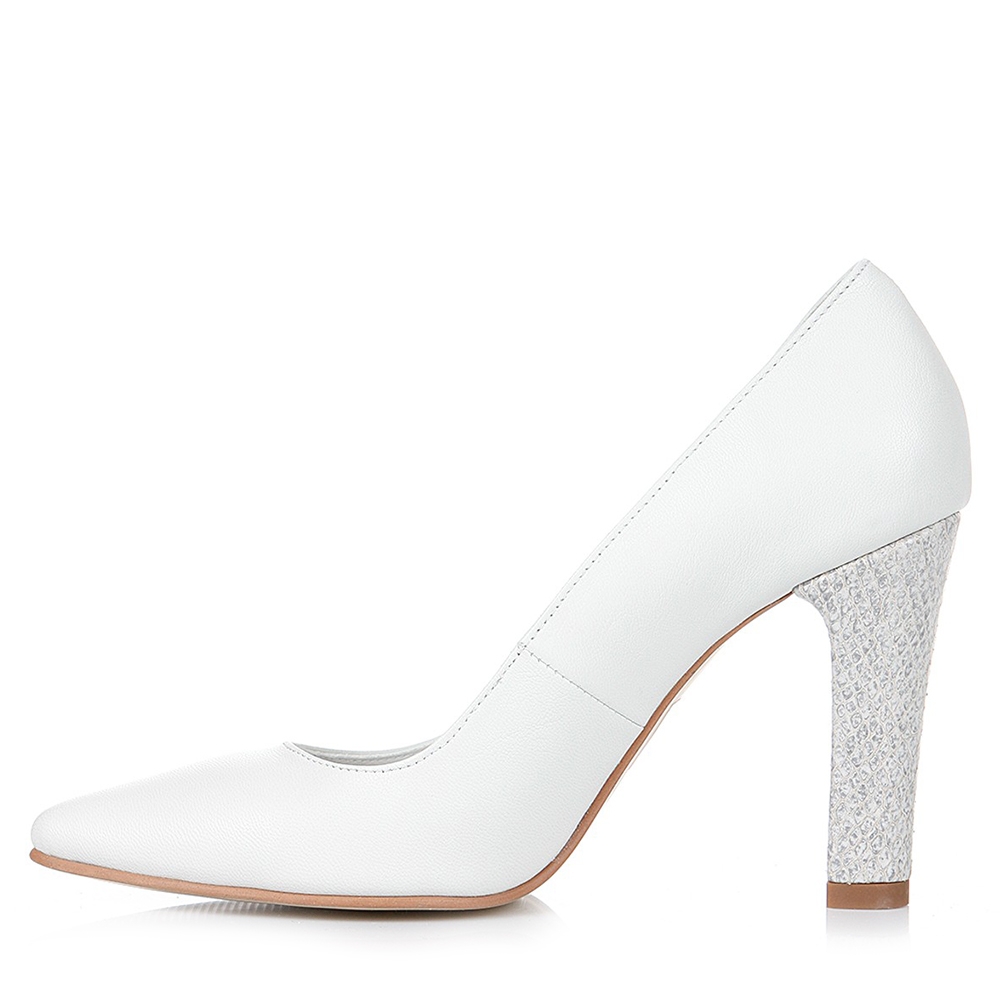Pantofi mireasa albi cu toc gros snake Clara