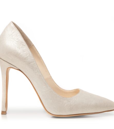 Pantofi stiletto argintii cu presaj flori Classy
