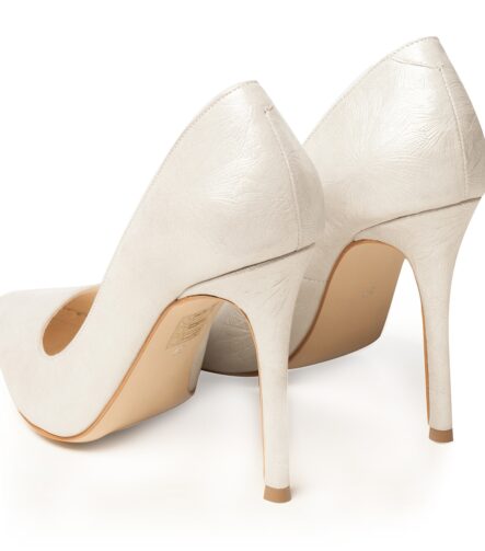 Pantofi stiletto argintii cu presaj flori Classy