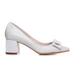 Pantofi de mireasa albi cu toc mic 5m Odile