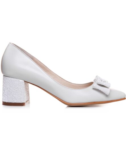 Pantofi de mireasa albi cu toc mic 5m Odile