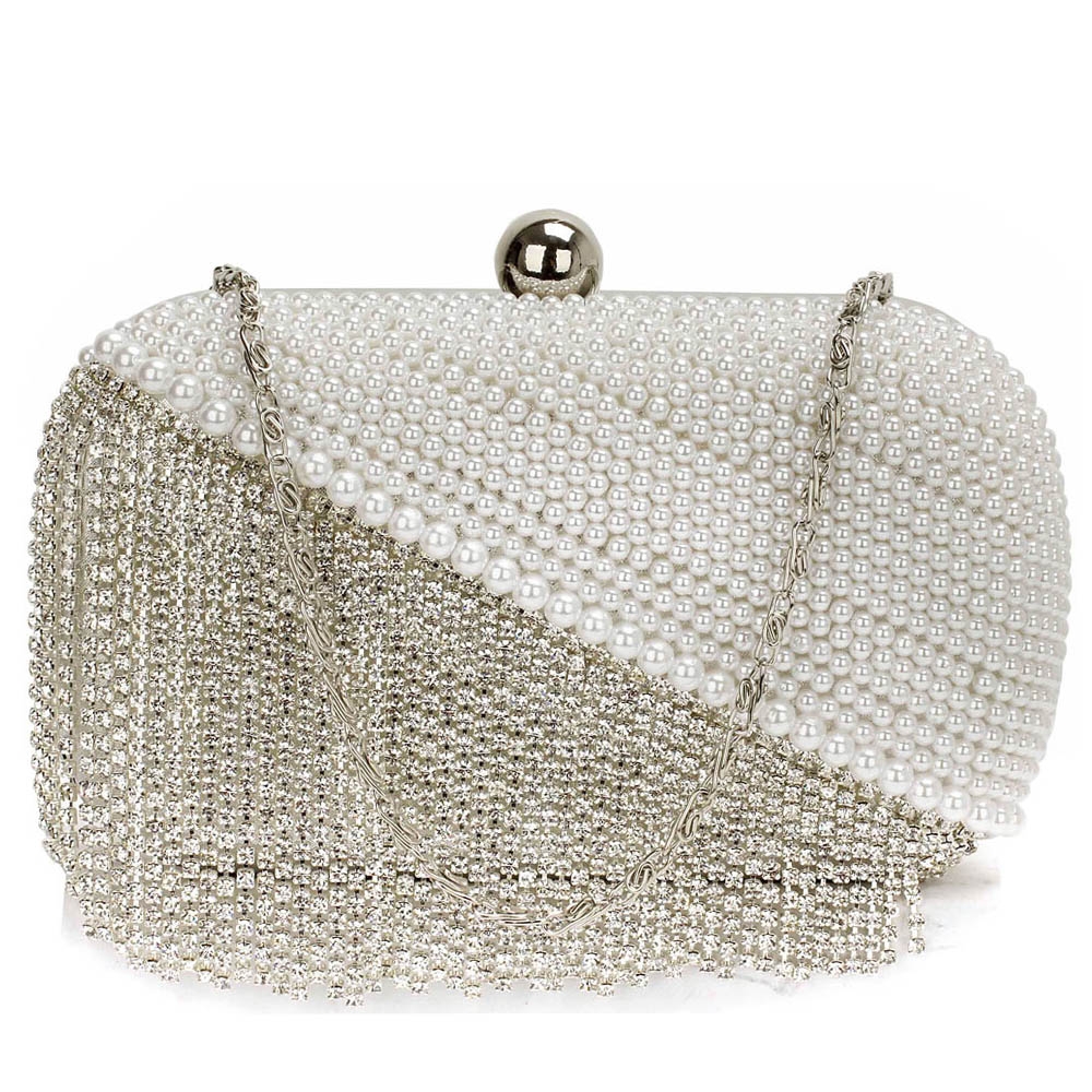 Plic de mireasa alb cu perle si cristale Tassel