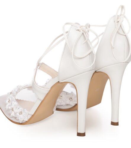 Sandale de mireasa albe cu plasa Flower Charllote