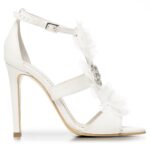 Sandale de mireasa albe cu accesoriu pietre cristal Bianca