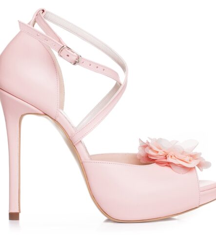 Sandale de mireasa cu platforma roz sidef accesorizati cu cristale Dennise