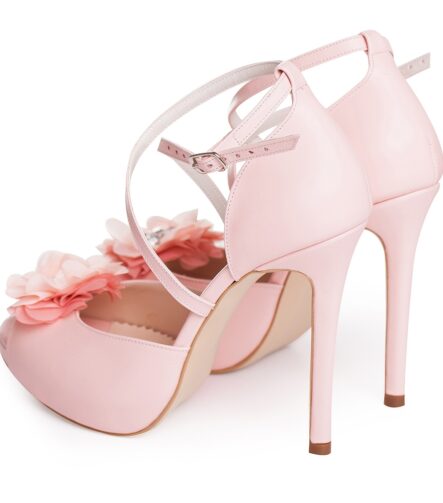 Sandale de mireasa cu platforma roz sidef accesorizati cu cristale Dennise