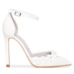 Pantofi mireasa albi cu bareta pe glezna Chloe Flower