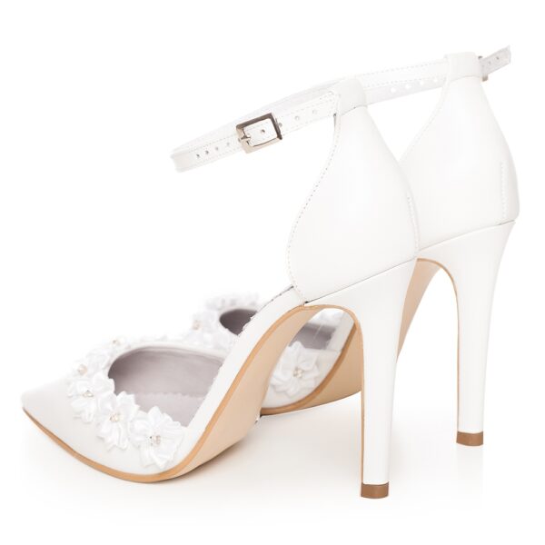 Pantofi mireasa albi cu bareta pe glezna Chloe Flower