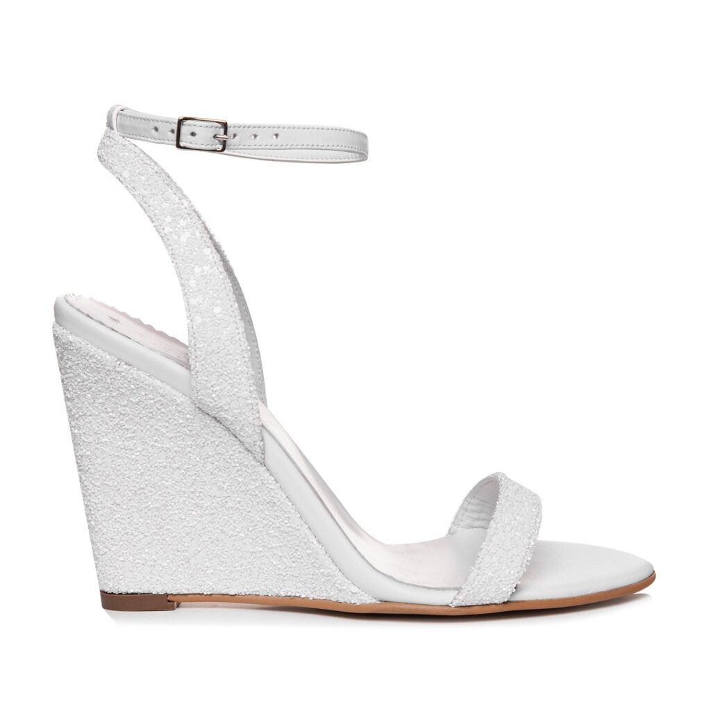Sandale de mireasa cu platforma glitter alb Laurette