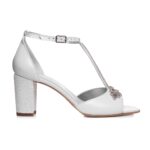 Sandale mireasa albe cu accesoriu Peep Toe