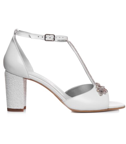 Sandale mireasa albe cu accesoriu Peep Toe