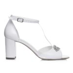 Sandale mireasa albe cu toc gros si accesoriu Peep Toe